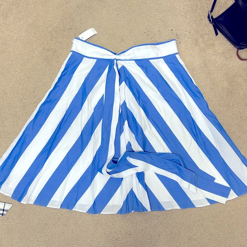 Ann Taylor NWT Blue and White Striped Mid Length Skirt with Waist Tie